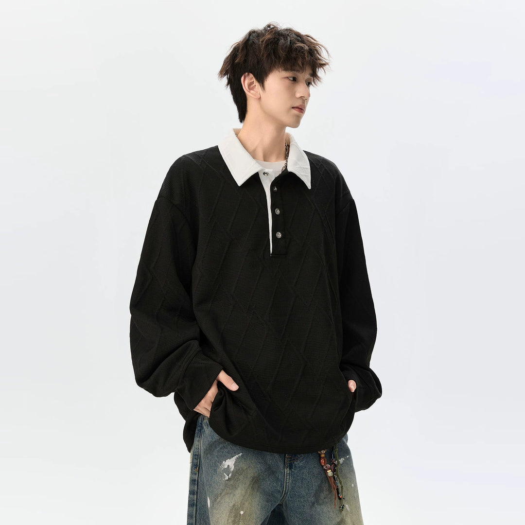 Diamond Jacquard Polo Collar Sweatshirt