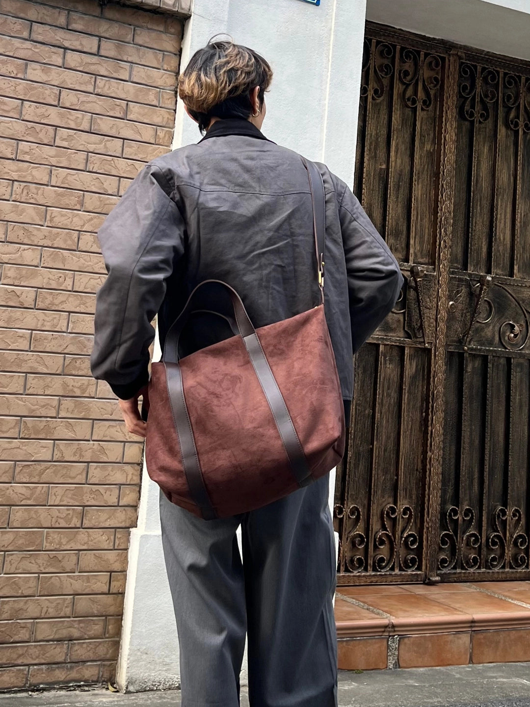 Vintage Suede Shoulder Tote Bag