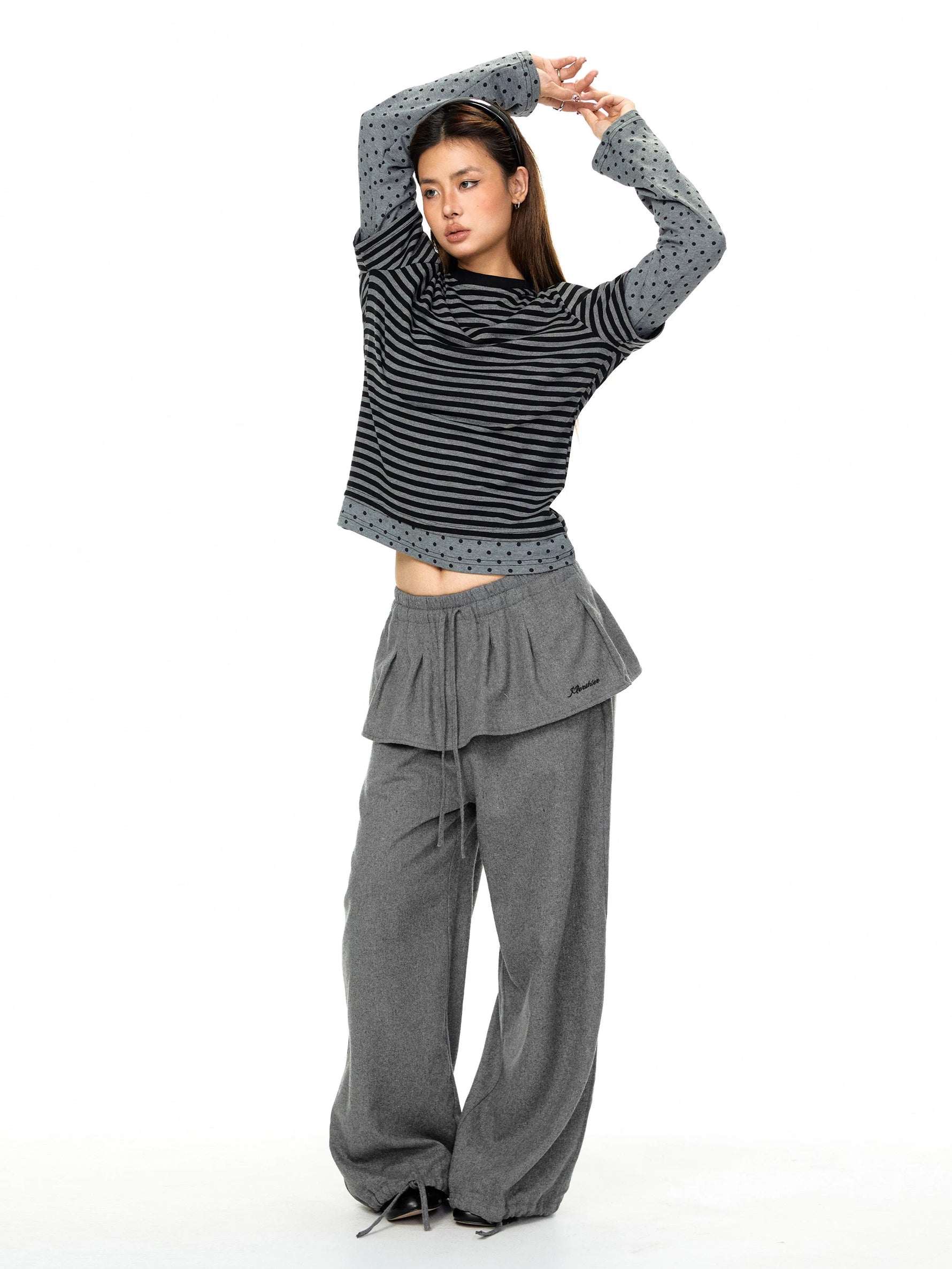 Patchwork Faux Two-Piece Wide-Leg Pants 4