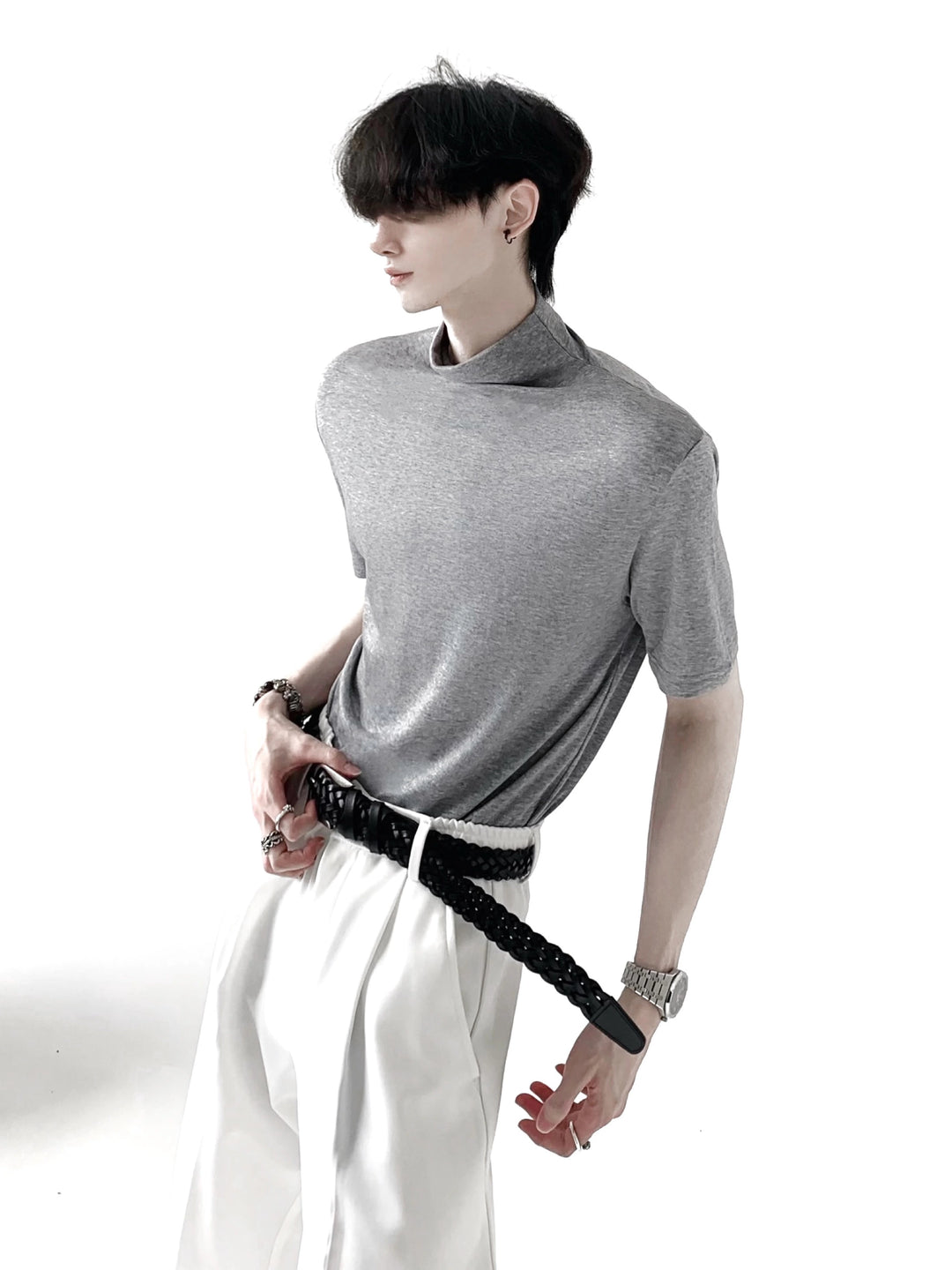 Lyocell Halvhøj Krave Slim Fit T-shirt 