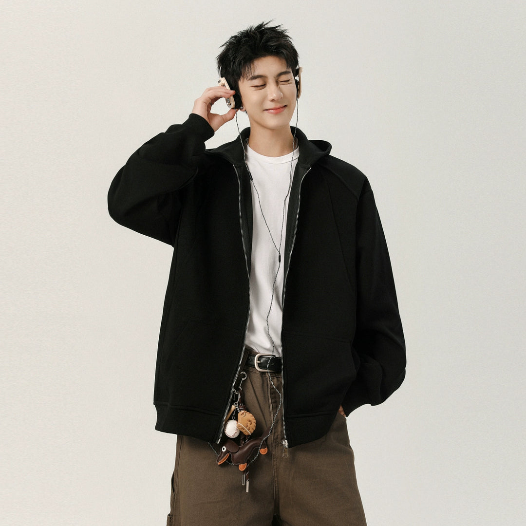 Hooded Zip-Up Loose Cardigan