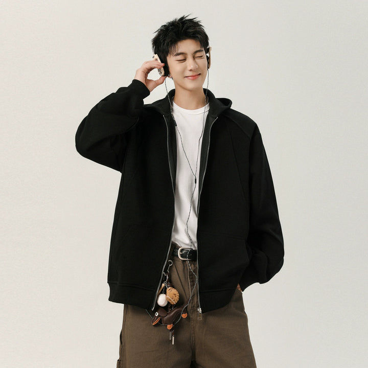 Hooded Zip-Up Loose Cardigan