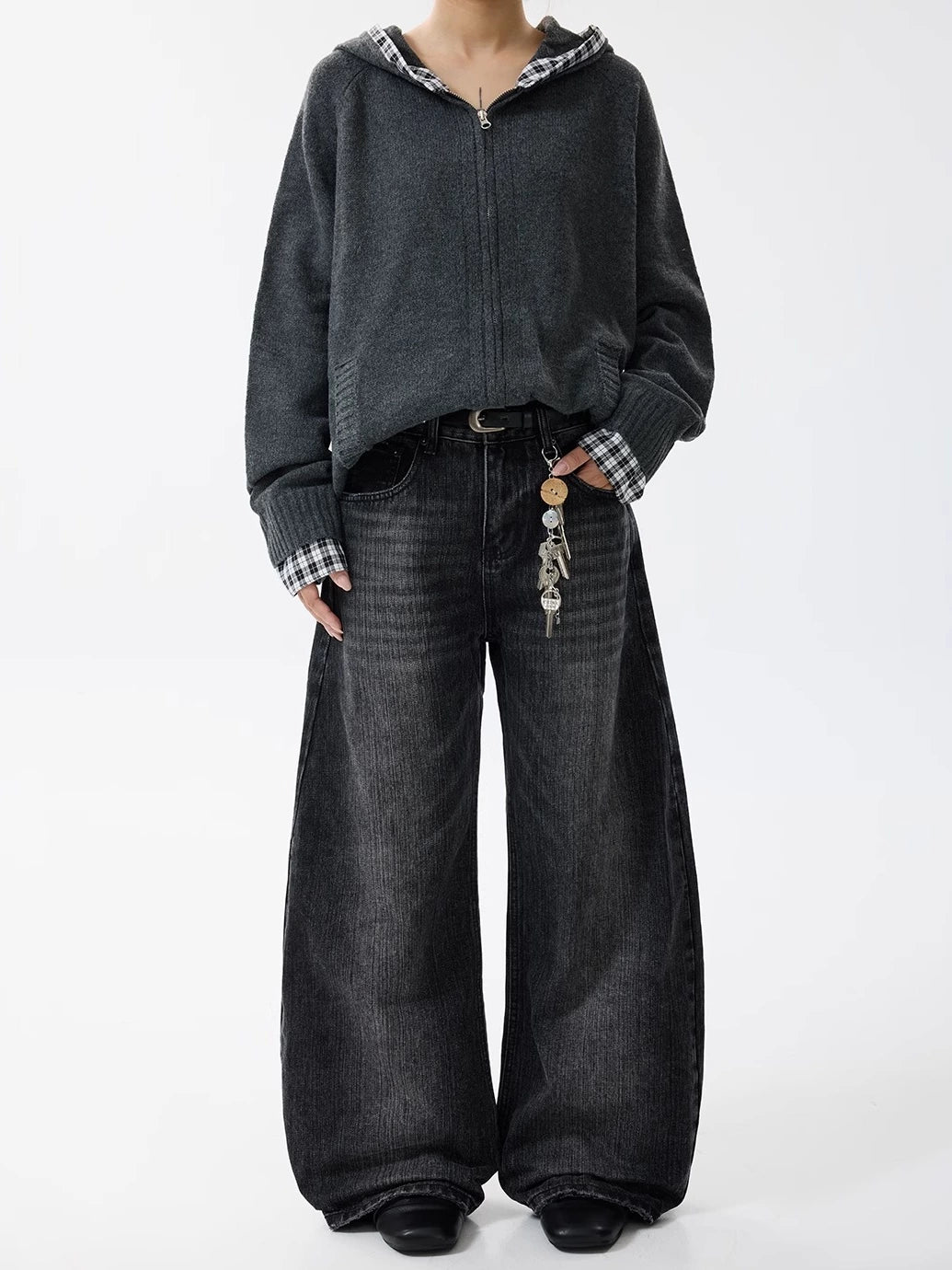 Retro gewaschene weit geschnittene Jeanshose 