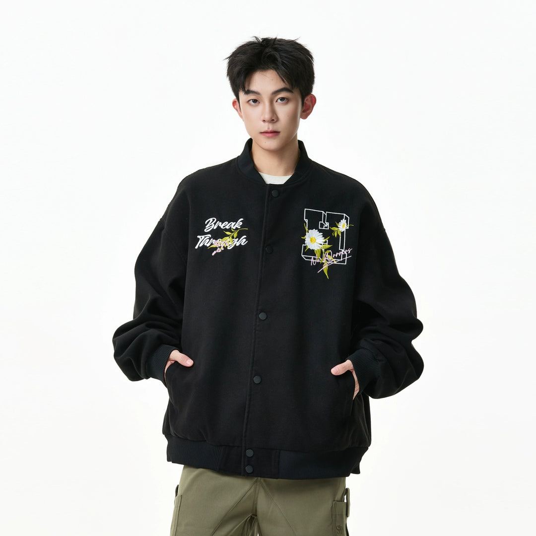 Letter Embroidered Baseball Jacket