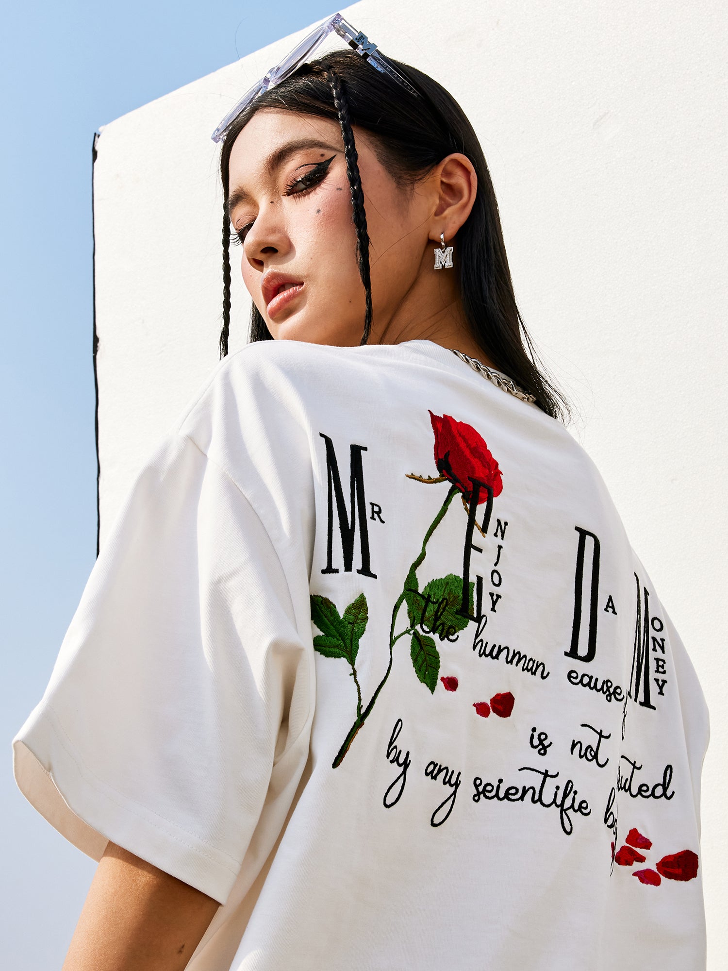 Rose 3D Embroidery Street T-shirt