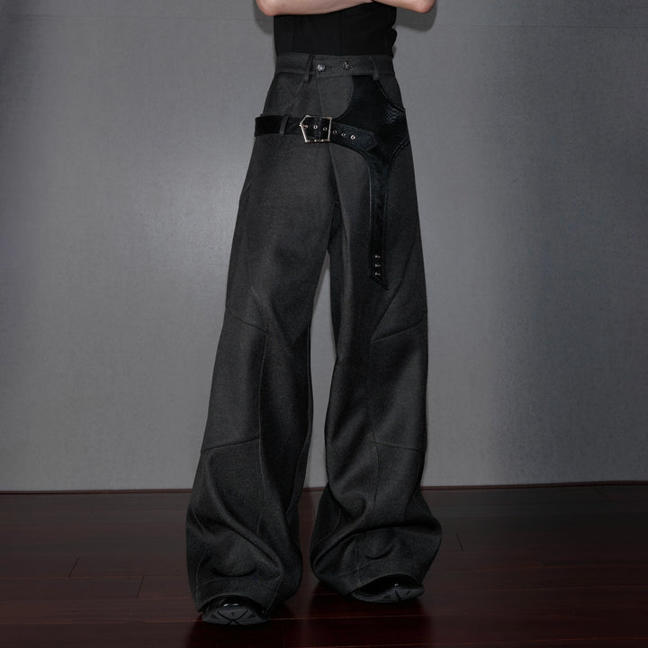 Pantalons droits amples en patchwork de crocodile 