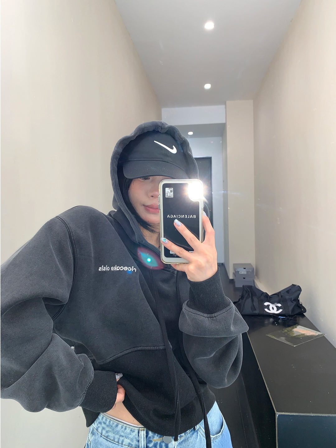Distressed Cropped Hooded Sweatshirt