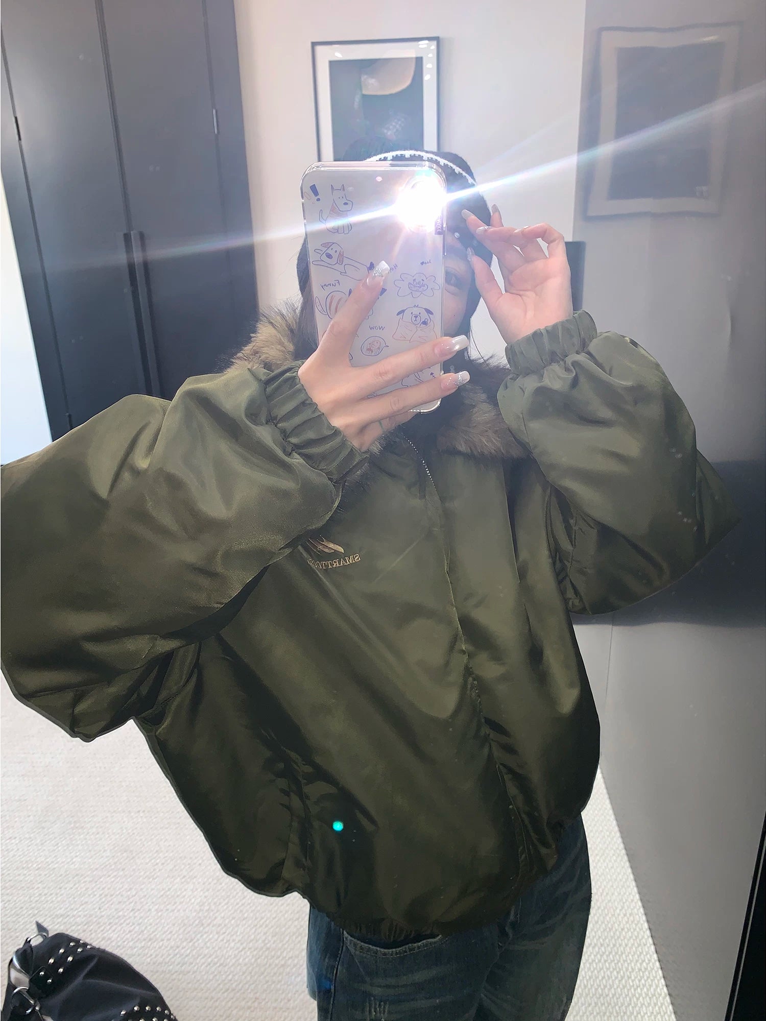 Fur Collar Puffer Jacket with Loose Fit 3