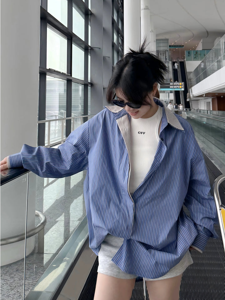 Oversized Vertical Striped Long Sleeve Shirt