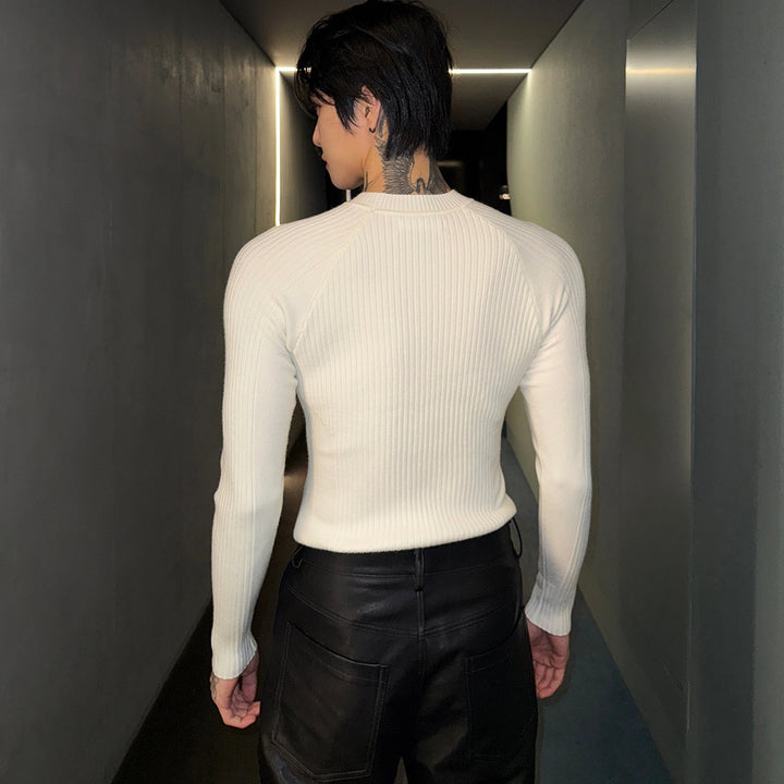 Slim Fit Ribbed Long Sleeve Knit Sweater