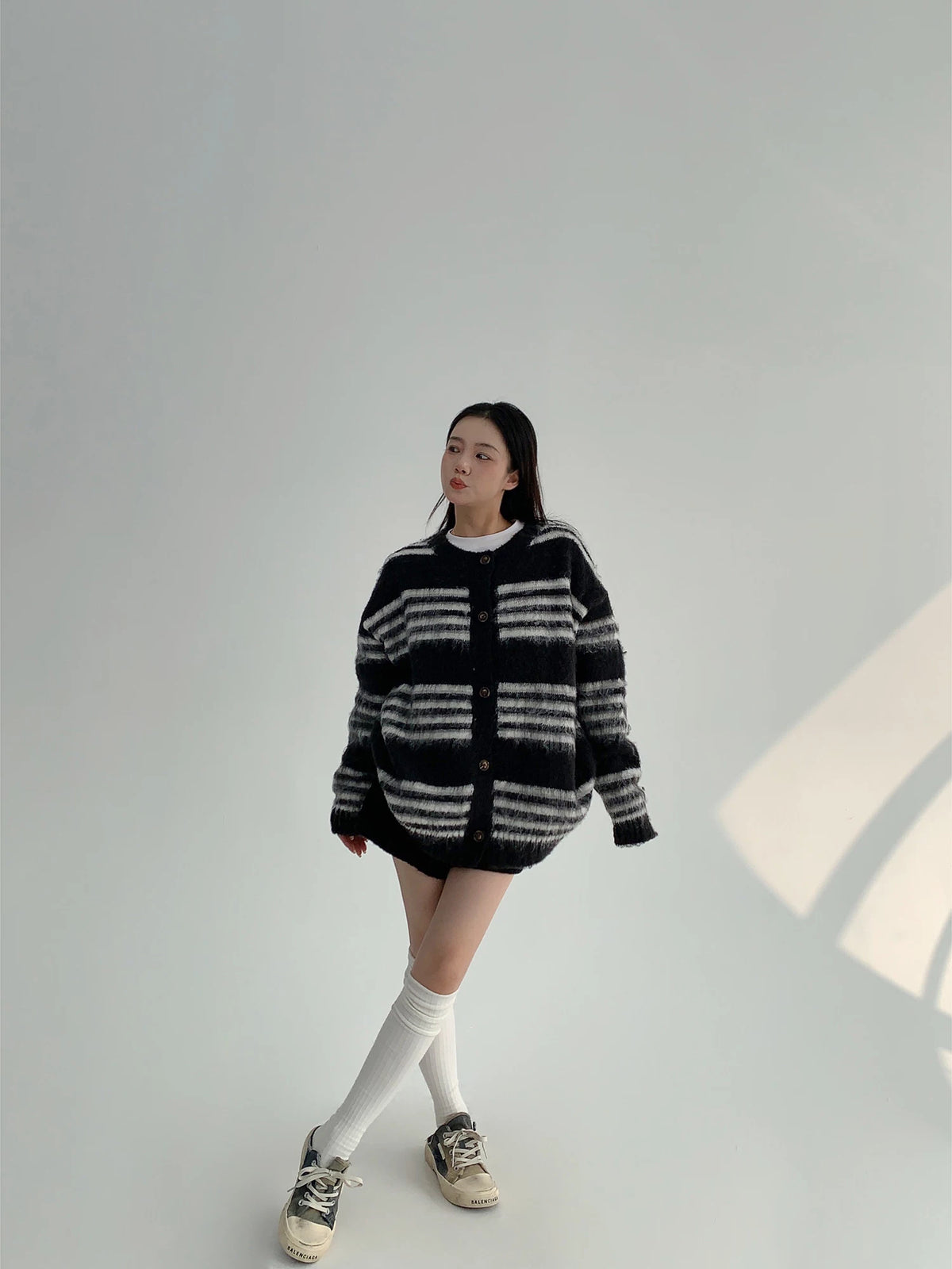 Oversized Striped Button Front Knit Cardigan 4