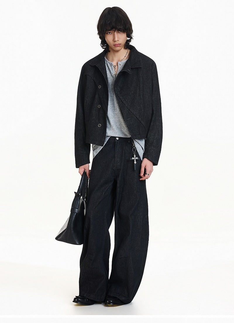 Veste en denim à col montant coupe rétro 