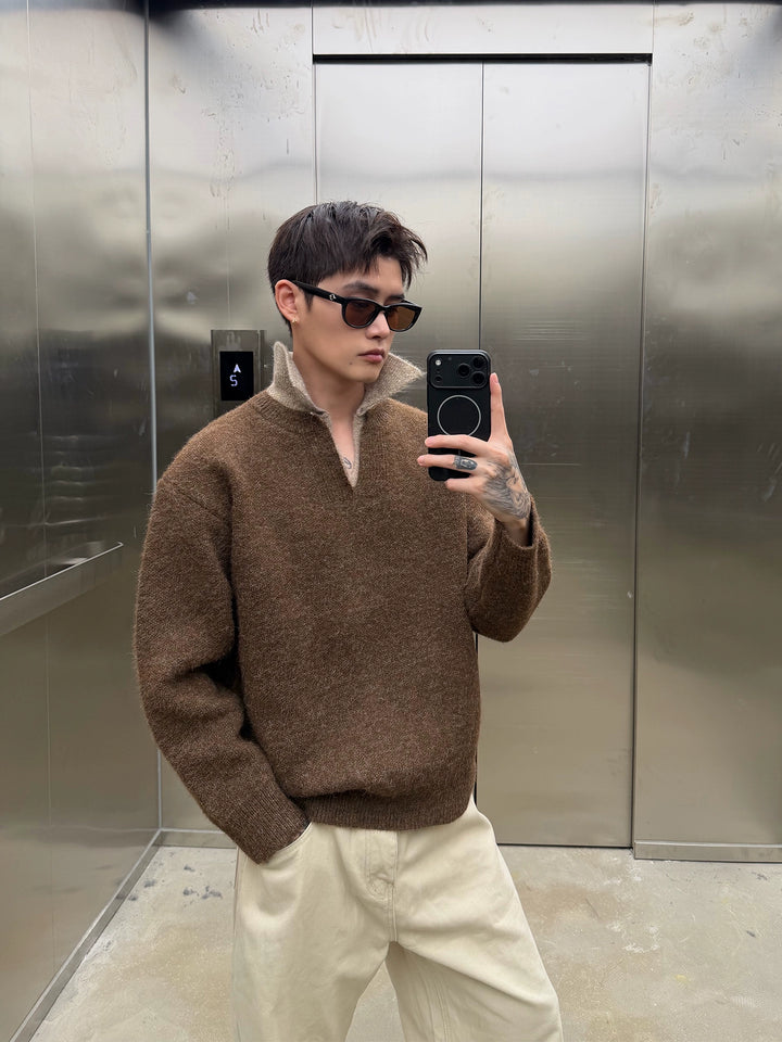 Falešný dvoudílný pletený svetr s výstřihem do V 