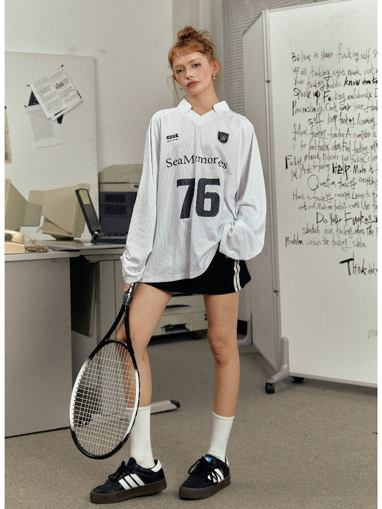 Camisa Esportiva de Manga Longa Estilo Jersey Retrô 