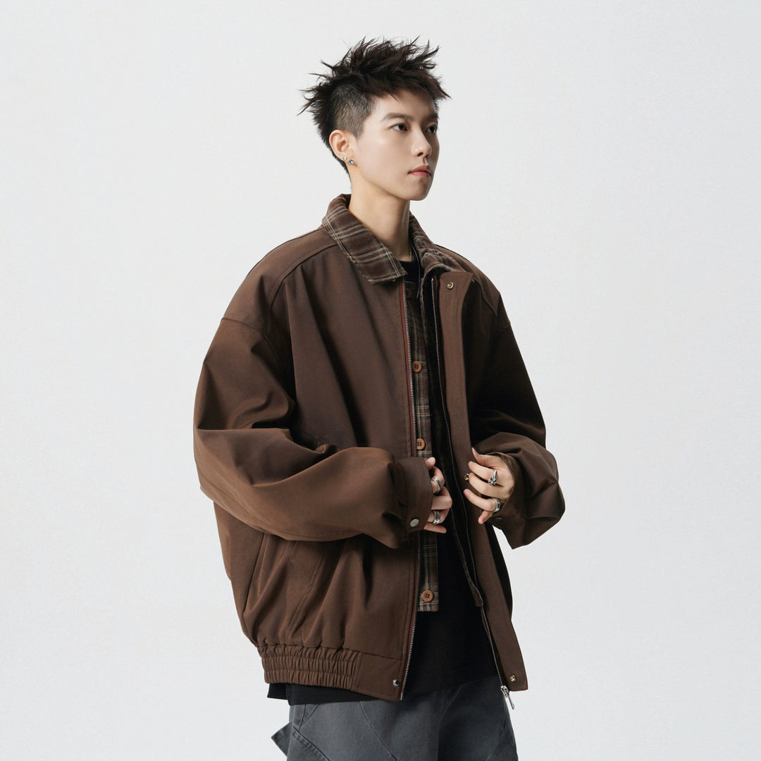 Veste bomber à col en patchwork écossais 