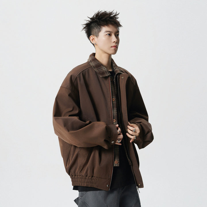 Veste bomber à col en patchwork écossais 