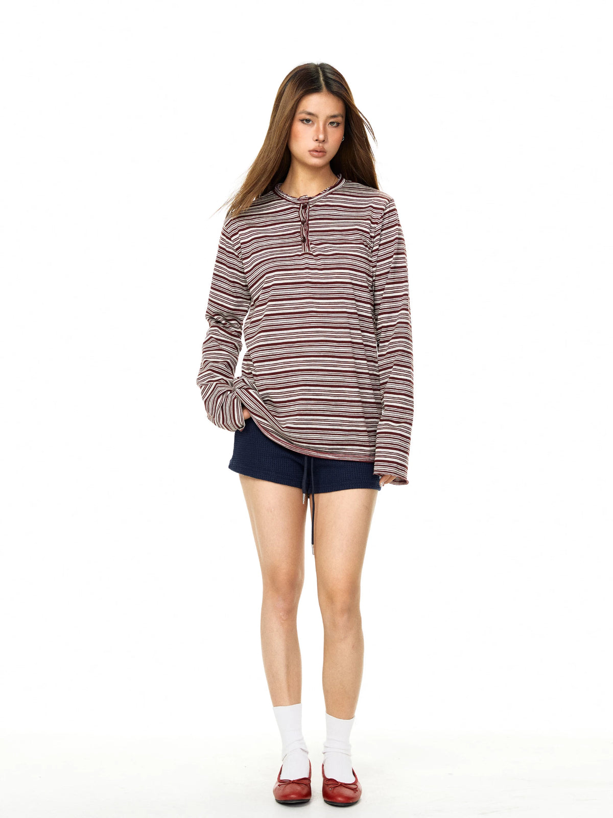 Striped Long Sleeve Henley Pullover Top 5