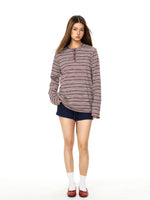 Striped Long Sleeve Henley Pullover Top 5