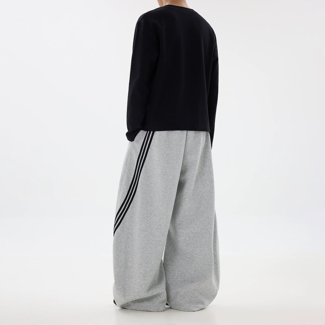 Wide-Leg Three-Stripe Fleece Sweatpants