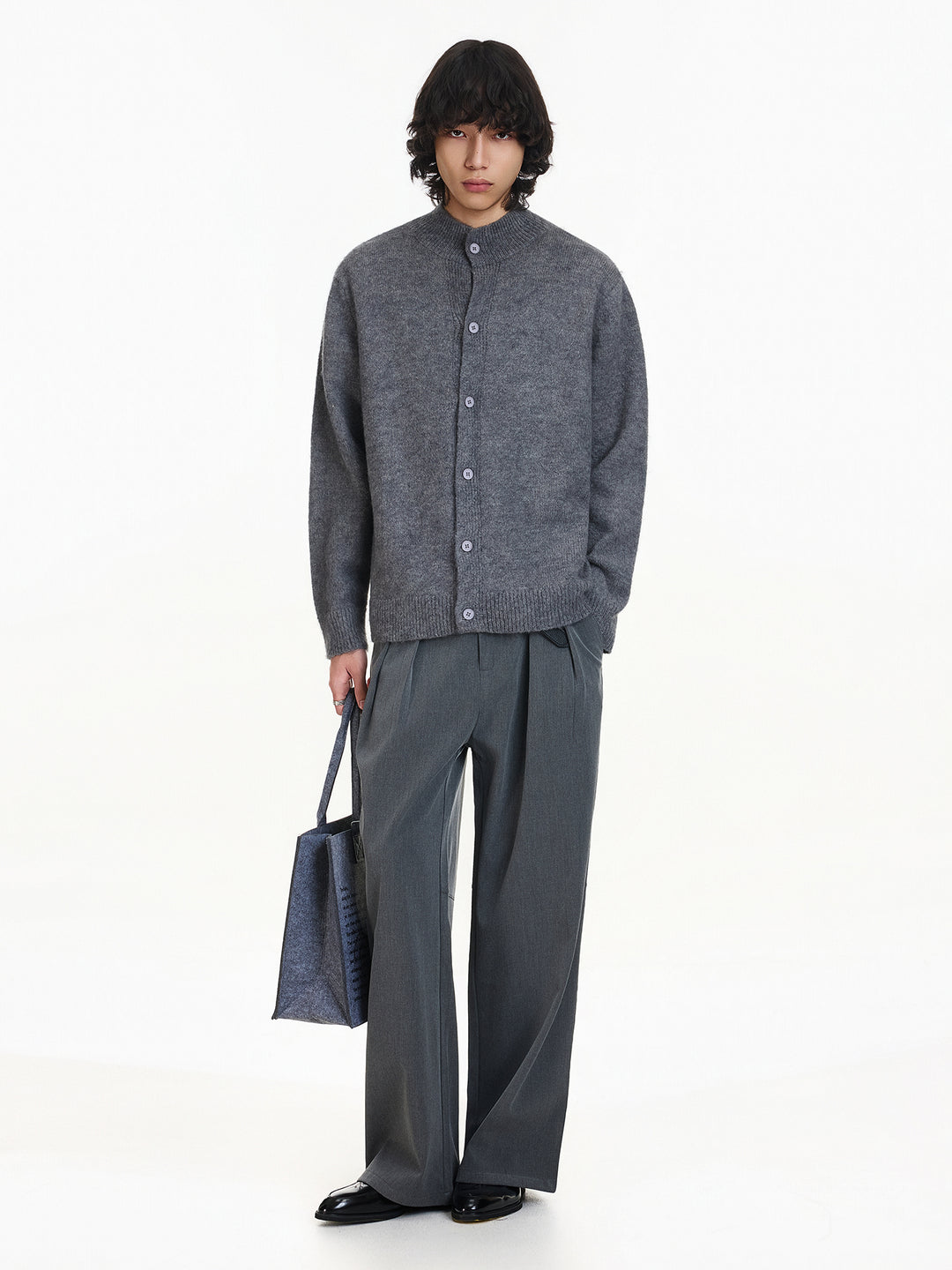 Wool Blend Half Turtleneck Knit Cardigan