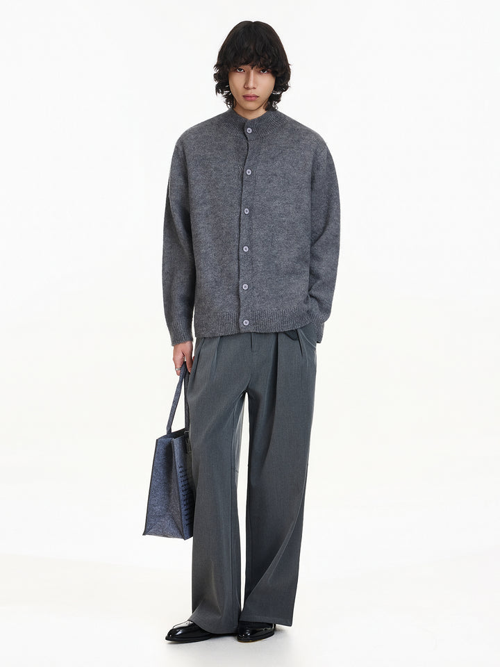 Wool Blend Half Turtleneck Knit Cardigan