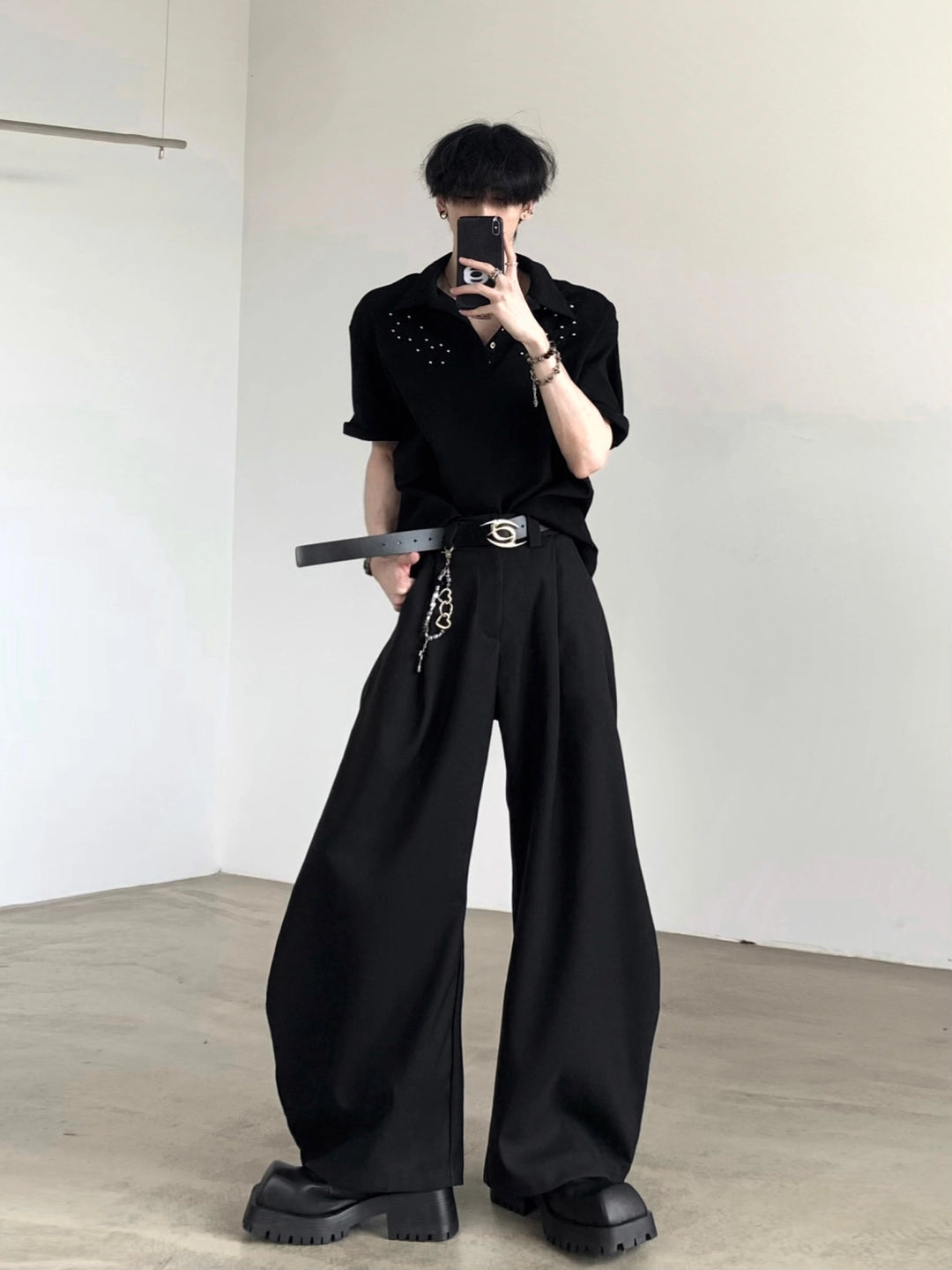 Chain Detail Loose Wide-Leg Pants