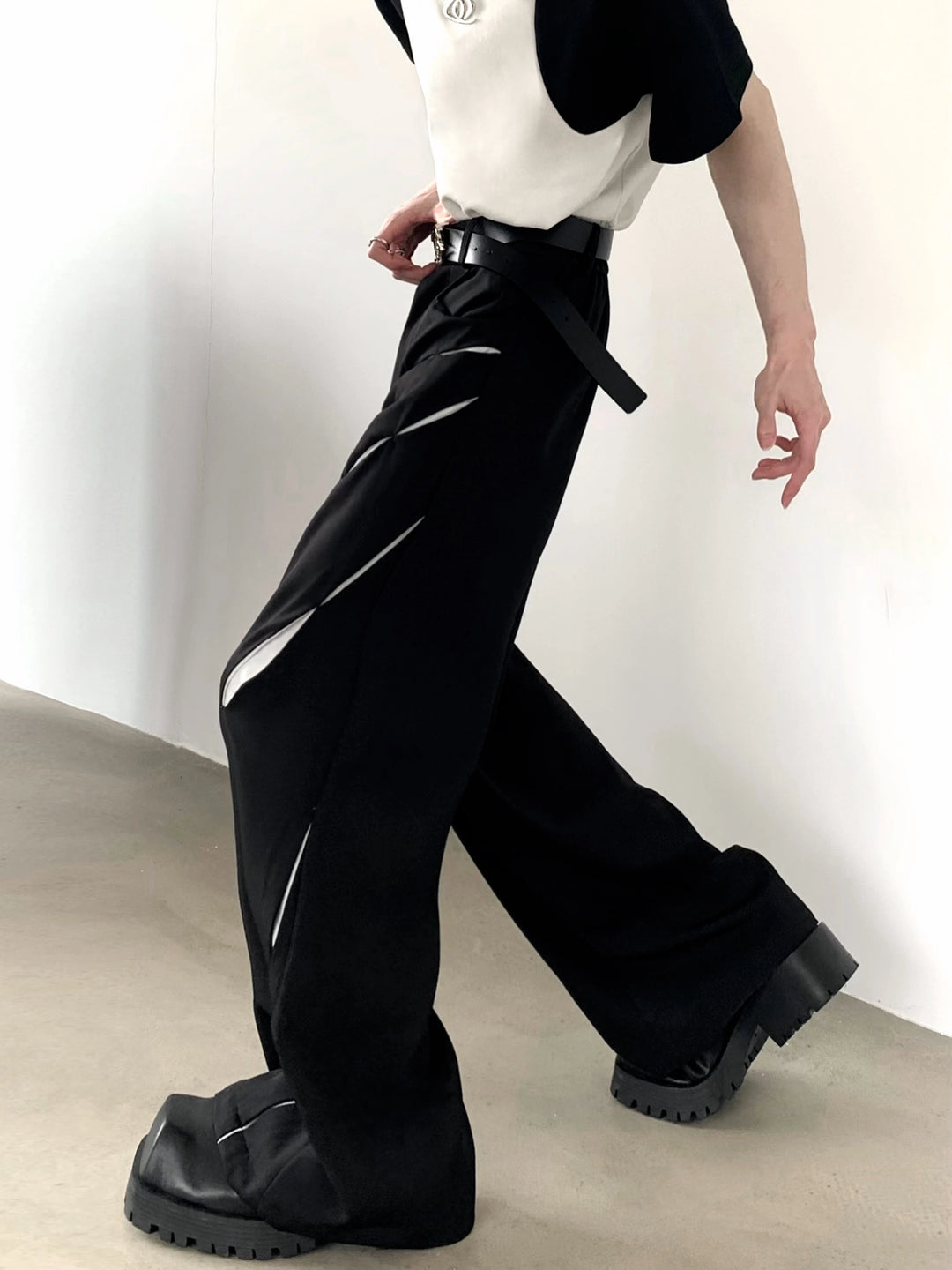 Deconstructed Wide-Leg Splicing Straight Pants