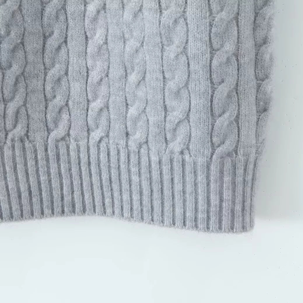 Cable Knit Zip Button Vest