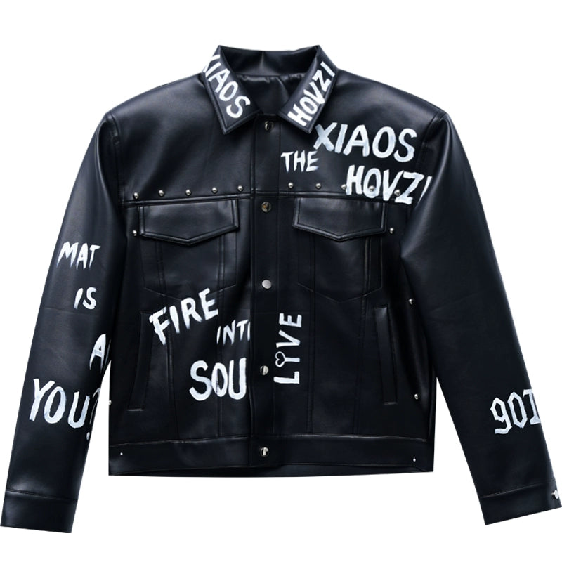 Graffiti Street Style Leather Motorcycle Jacket