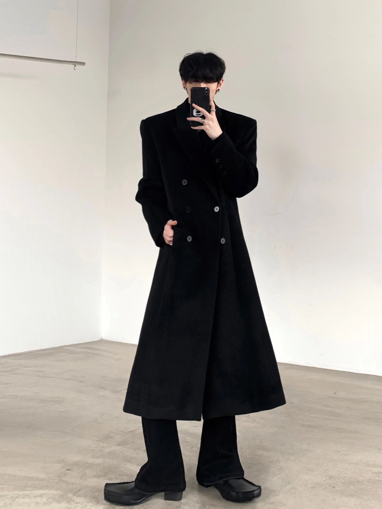 Double-Breasted Long Wool Trench Coat