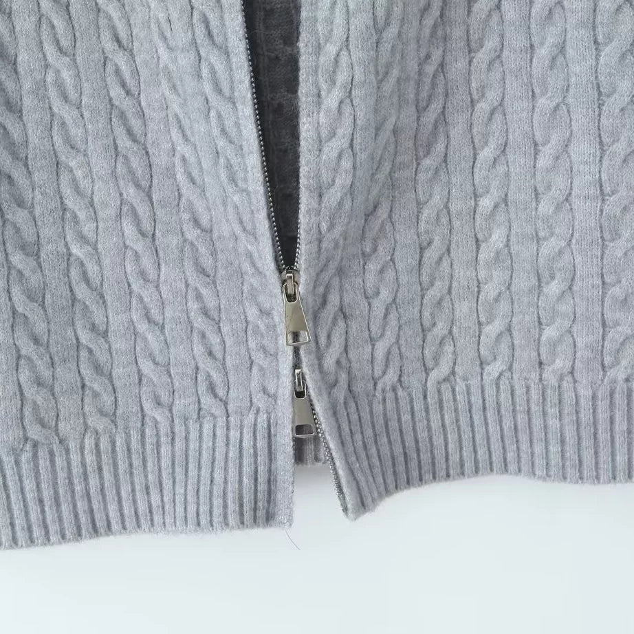 Cable Knit Zip Button Vest