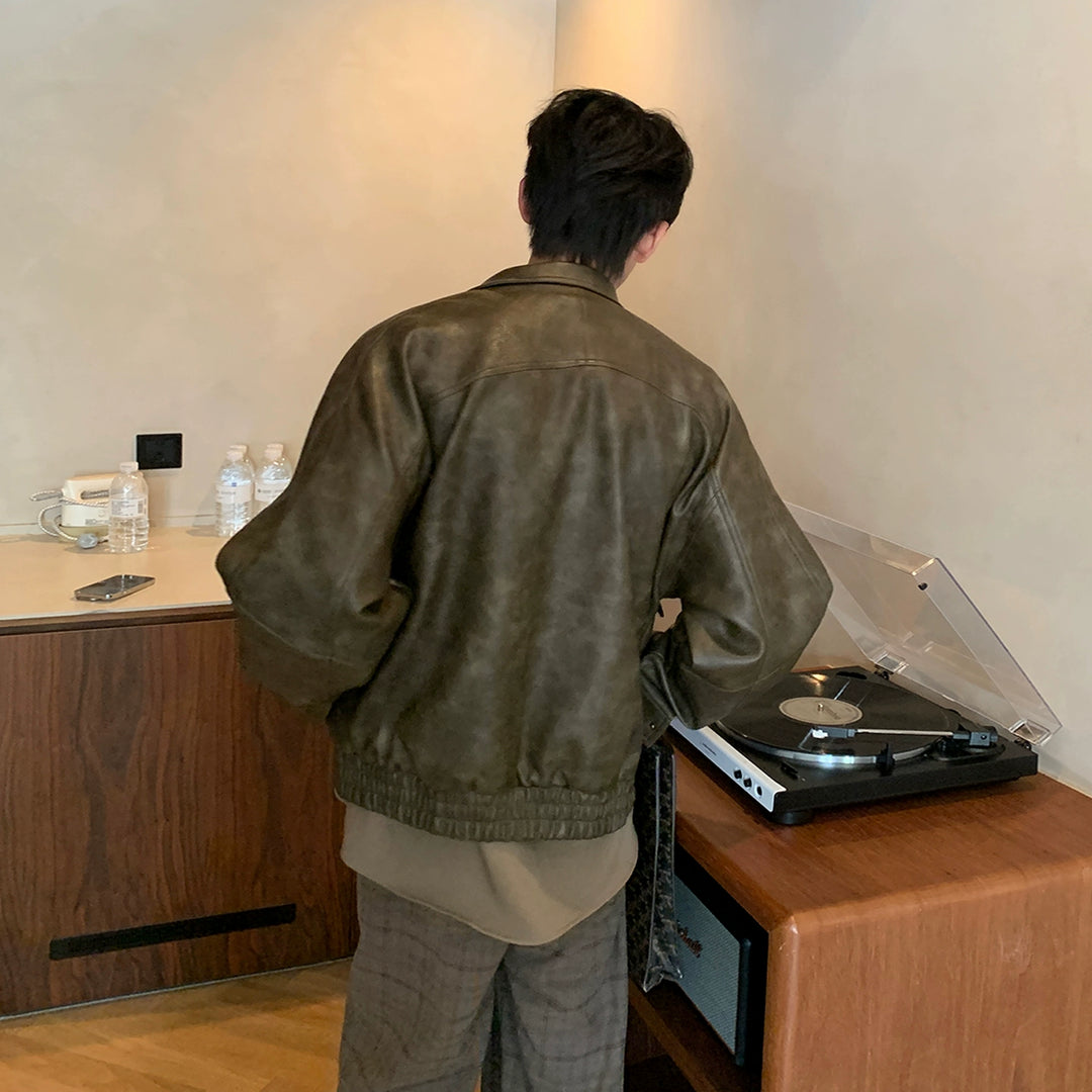 PU 가죽 모터사이클 스타일 루즈 재킷 