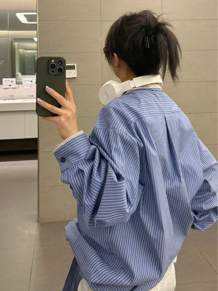 Oversized Vertical Striped Long Sleeve Shirt