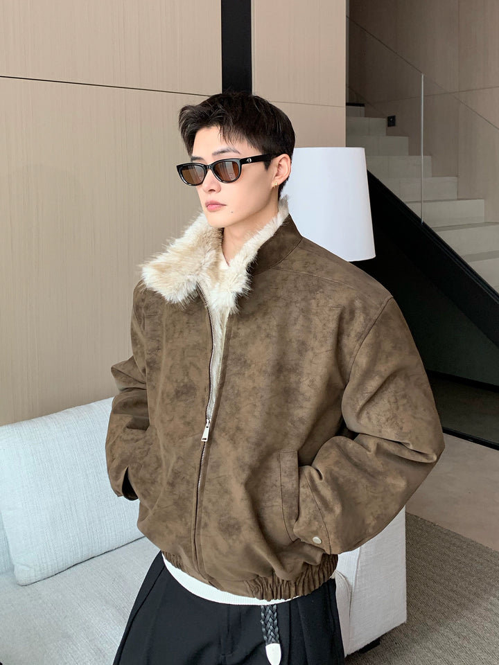 Chaqueta acolchada con cuello de forro de gamuza sintética 