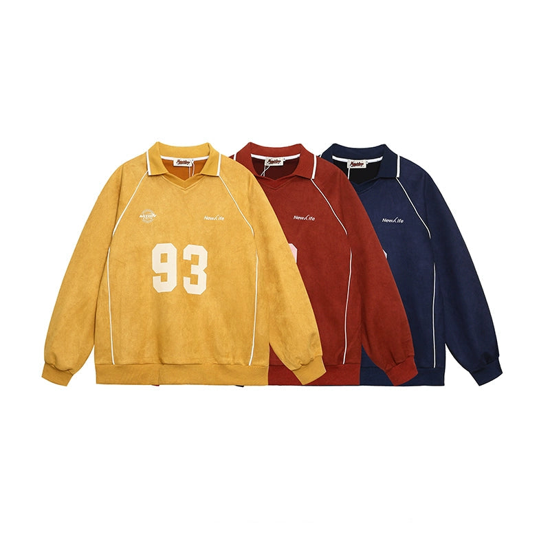 Letter Print Polo Collar Sweatshirt