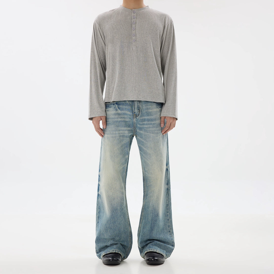 Calças Jeans Retas Flare Lavadas Retro 