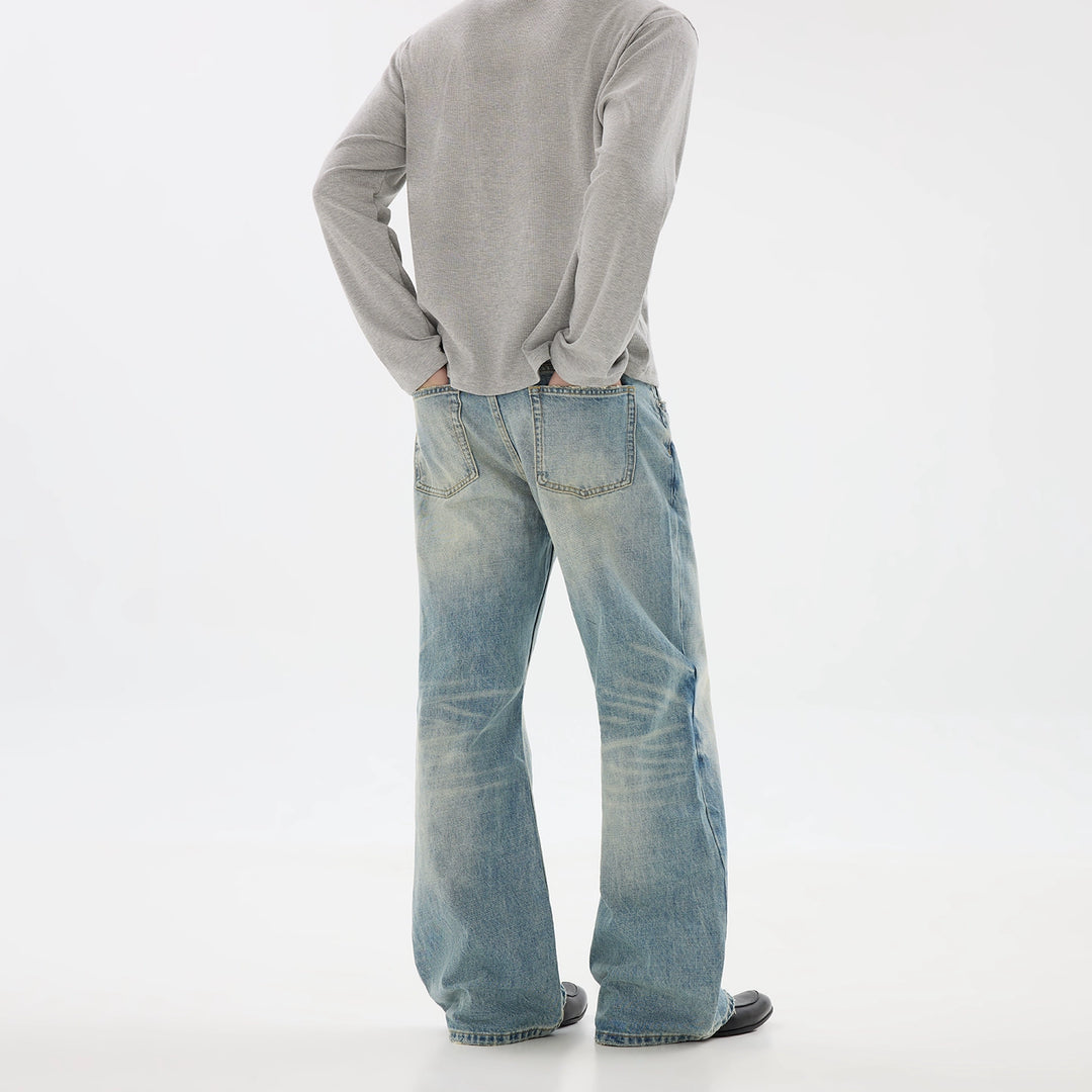 Calças Jeans Retas Flare Lavadas Retro 