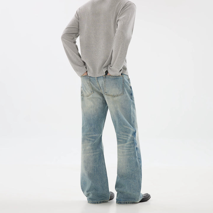 Calças Jeans Retas Flare Lavadas Retro 