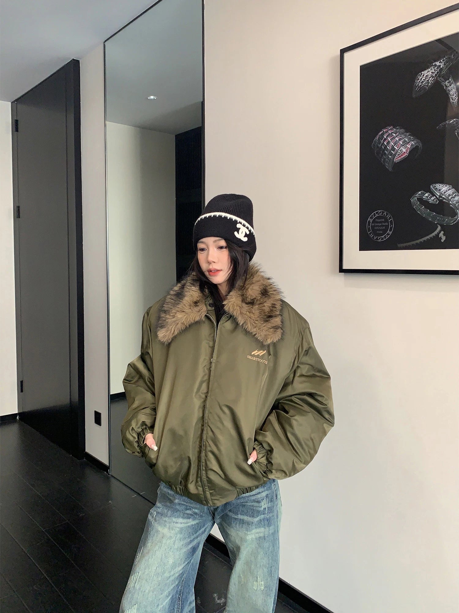 Fur Collar Puffer Jacket with Loose Fit 5