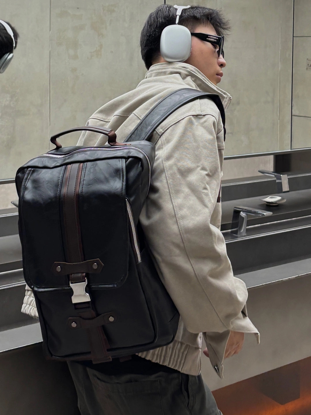 Leather Large Capacity Backpack