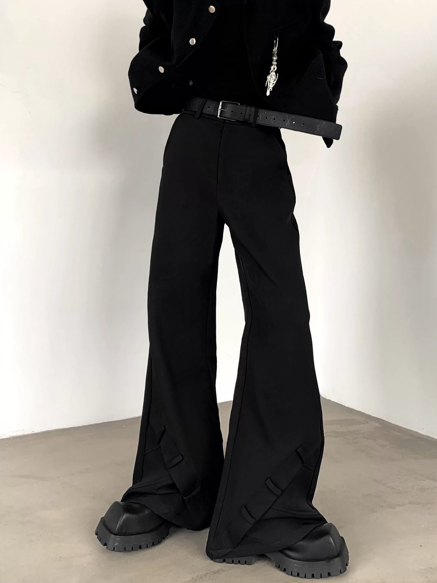 하이 웨이스트 와이드 레그 플레어 팬츠 