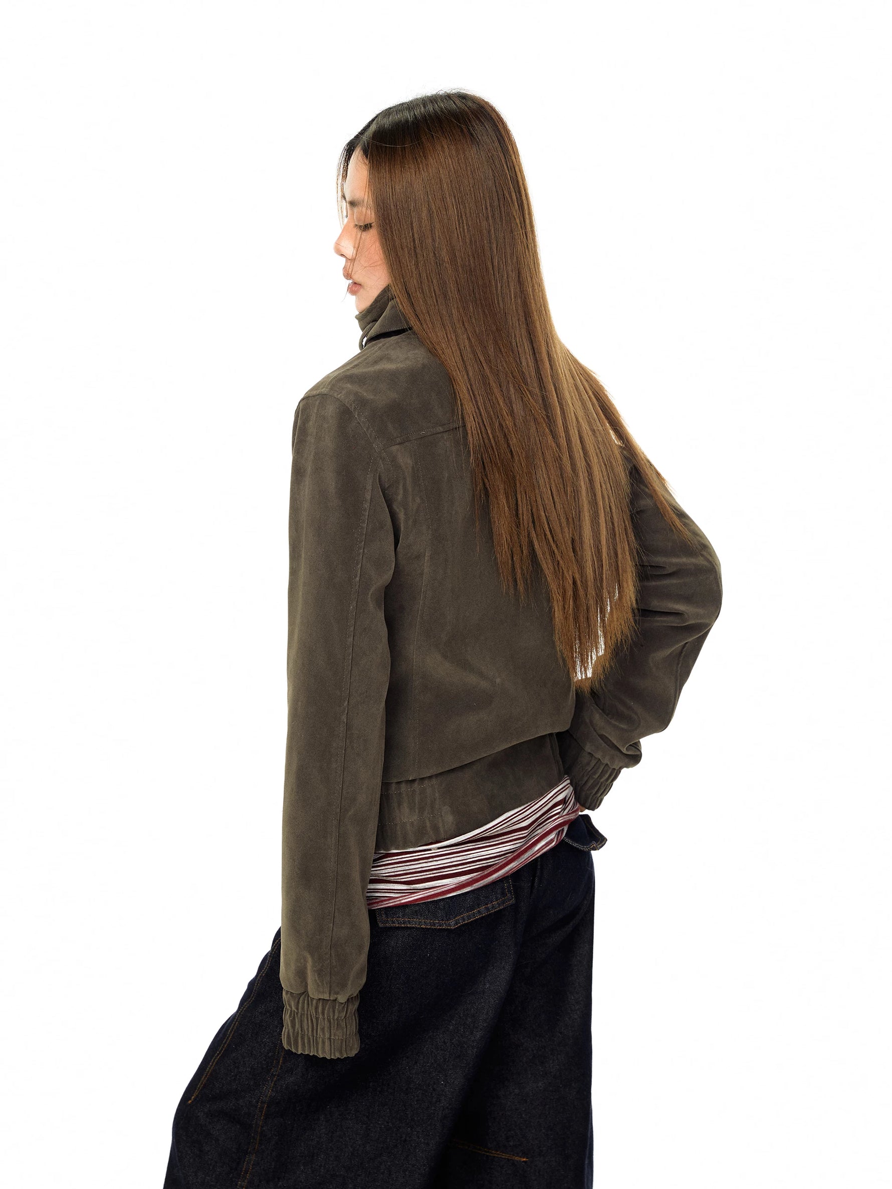 Suede Embroidered Stand Collar Workwear Jacket 3