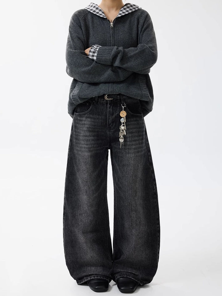 Retro gewaschene weit geschnittene Jeanshose 
