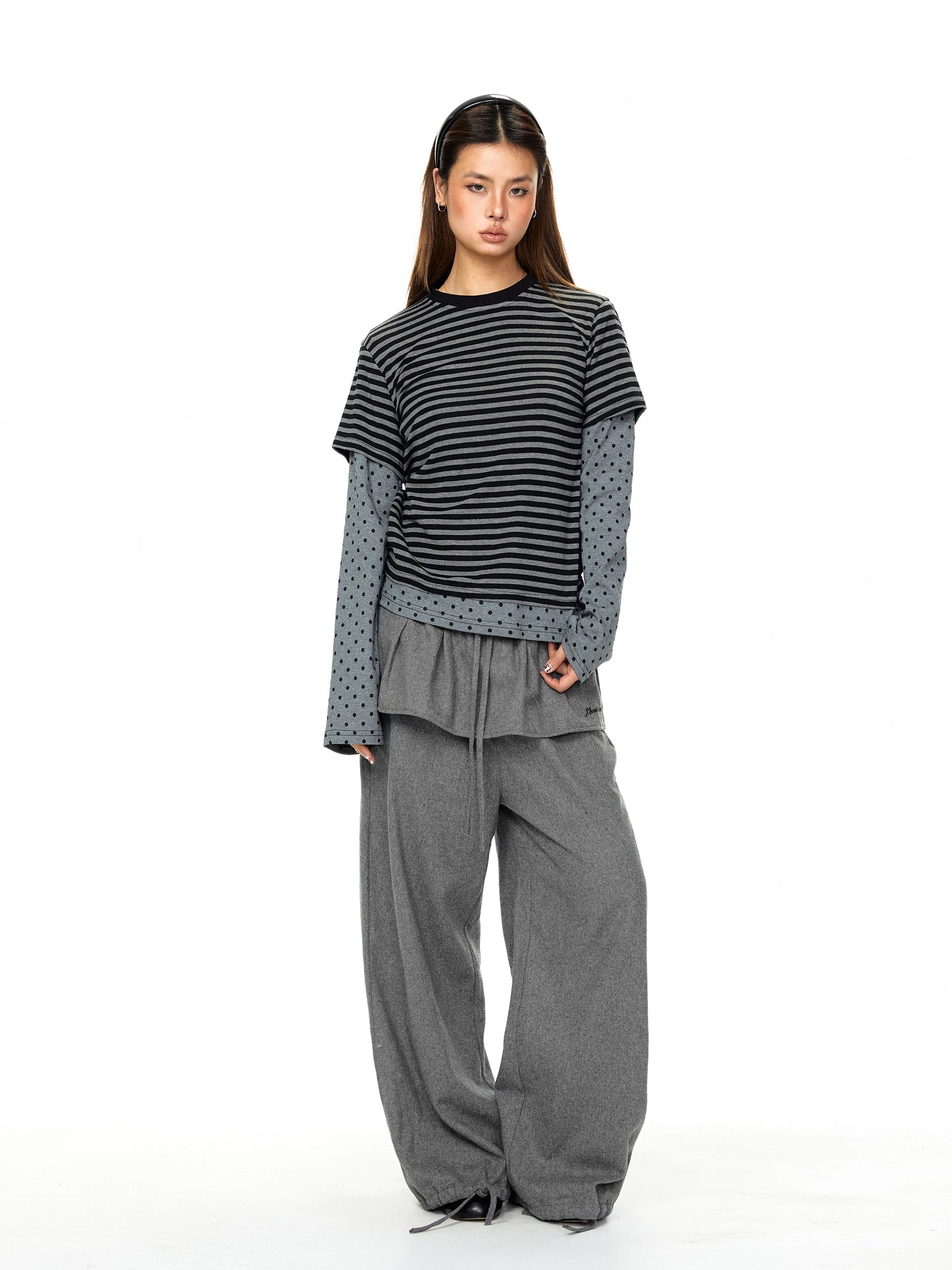 Patchwork Faux Two-Piece Wide-Leg Pants 5