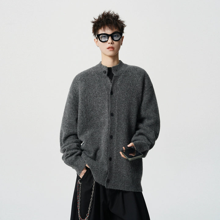 Button Stand Collar Knit Sweater