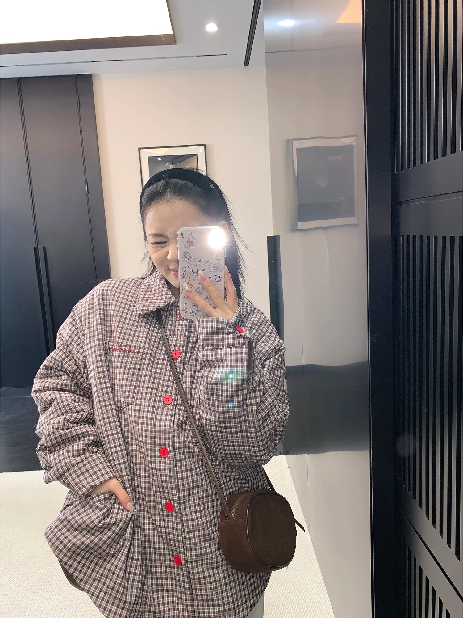 Giacca a bottone imbottita a quadri con vestibilità ampia 