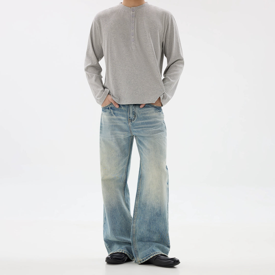 Calças Jeans Retas Flare Lavadas Retro 