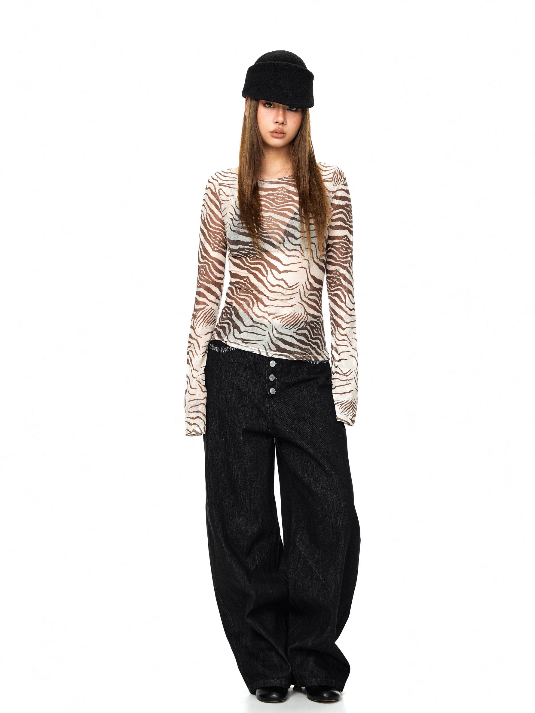 Zebra Print Sheer Long Sleeve T-Shirt 5