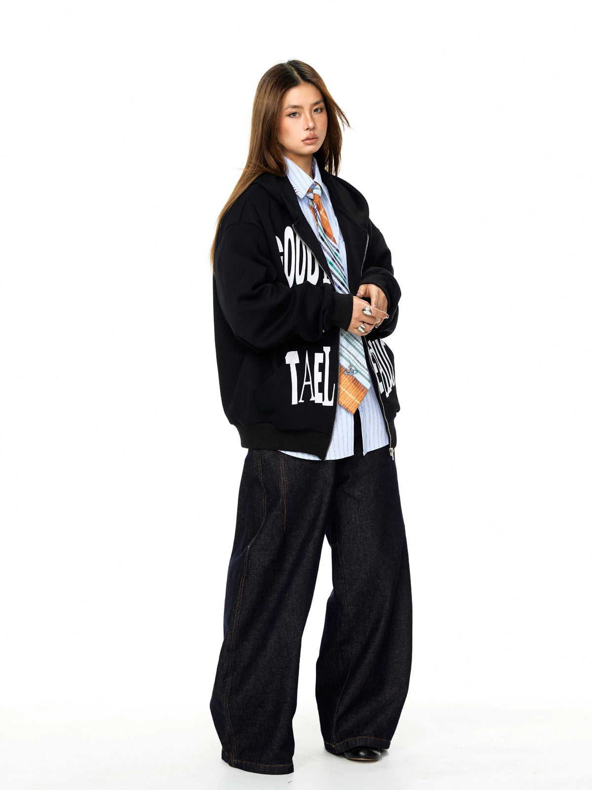 Letter Print Hooded Zip-Up Sweatshirt Jacket 5