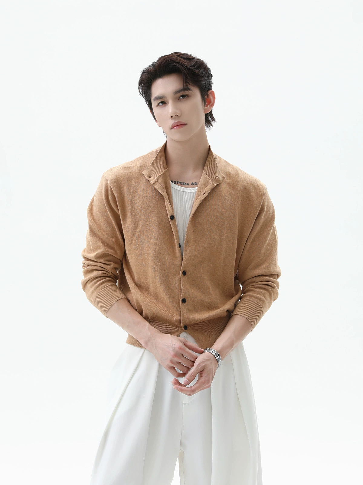 Örgü Düğmeli Hırka Uzun Kollu Gömlek 